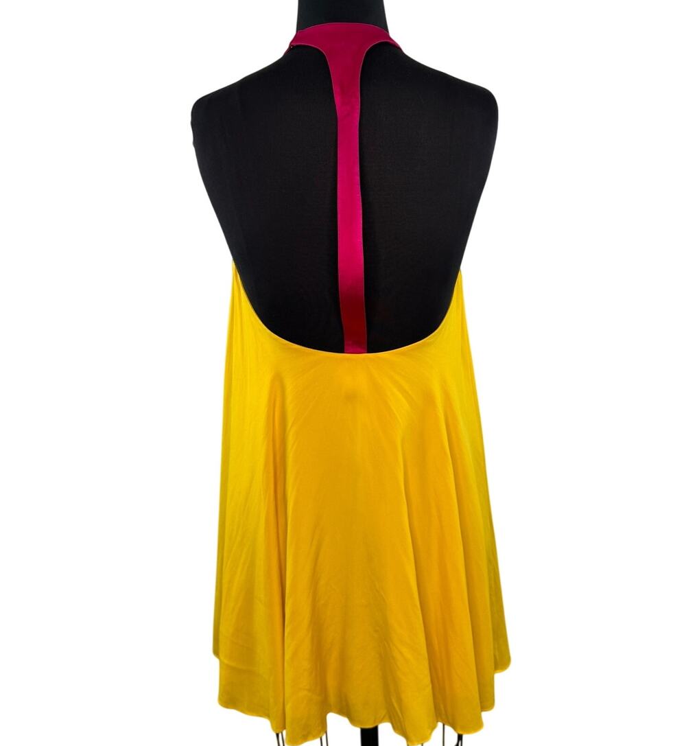 JayGodfrey Yellow Pink Shift Flowy Dress Silk Halter Neck Party Cocktail Size 2